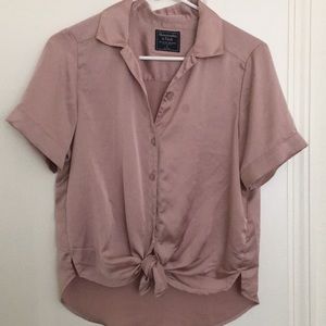 A&F silk tie front blouse